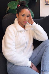 Cream Borg Zip Front Jacket - Danyelle-Jackets