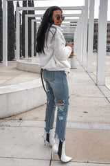 Cream Borg Zip Front Jacket - Danyelle-Jackets