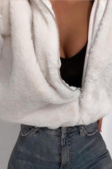 Cream Borg Zip Front Jacket - Danyelle-Jackets