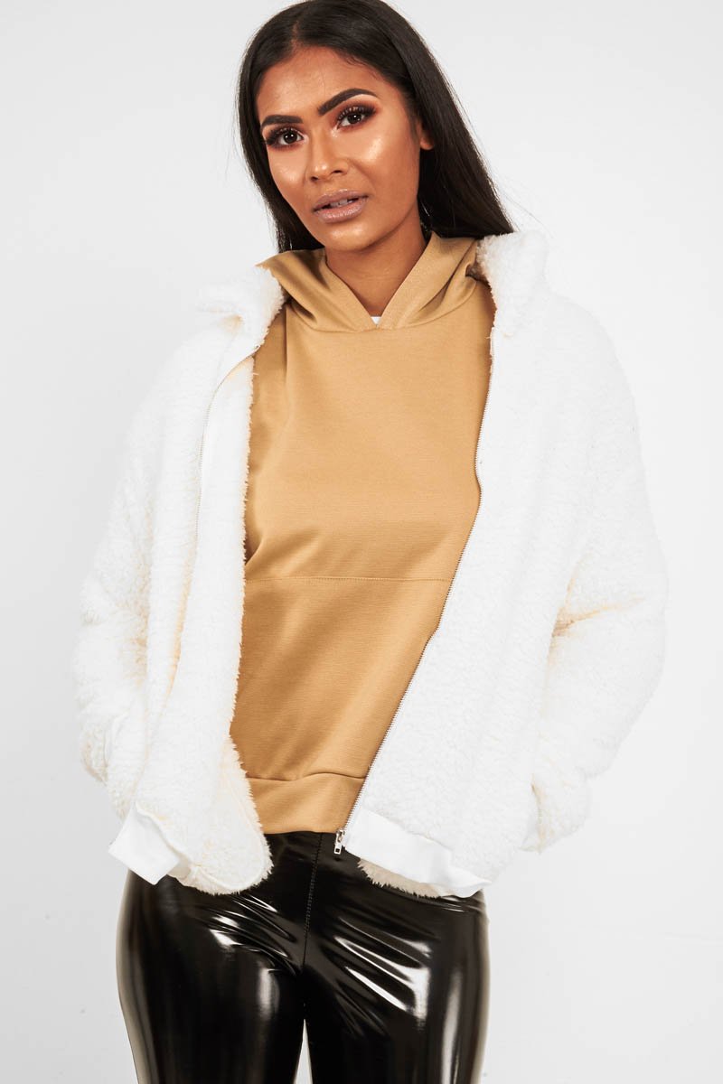 Cream Borg Zip Front Jacket - Danyelle-Jackets