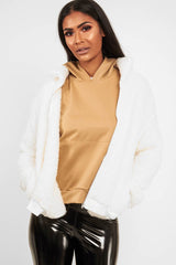 Cream Borg Zip Front Jacket - Danyelle-Jackets
