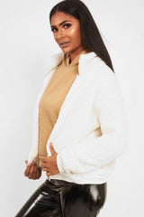Cream Borg Zip Front Jacket - Danyelle-Jackets