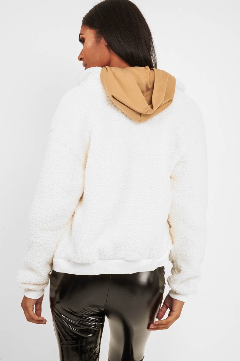 Cream Borg Zip Front Jacket - Danyelle-Jackets