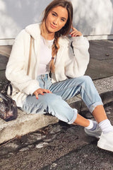 Cream Borg Zip Front Jacket - Danyelle-Jackets