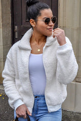 Cream Borg Zip Front Jacket - Danyelle-Jackets