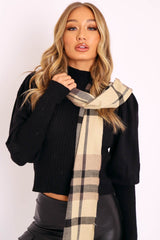 Cream Brown Check Scarf - Elvira-Scarf