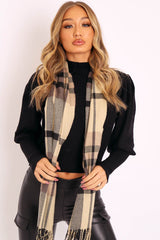 Cream Brown Check Scarf - Elvira-Scarf