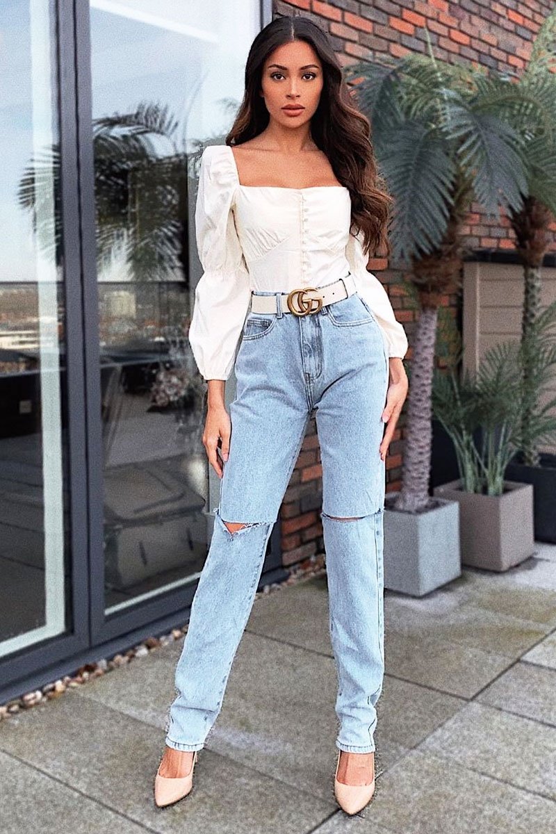 Cream Button Up Milkmaid Crop Top - Miyah-Crop Tops