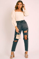 Cream Button Up Milkmaid Crop Top - Miyah-Crop Tops