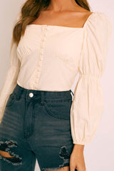 Cream Button Up Milkmaid Crop Top - Miyah-Crop Tops