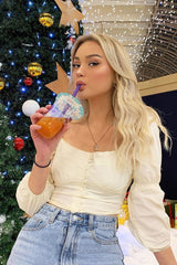 Cream Button Up Milkmaid Crop Top - Miyah-Crop Tops