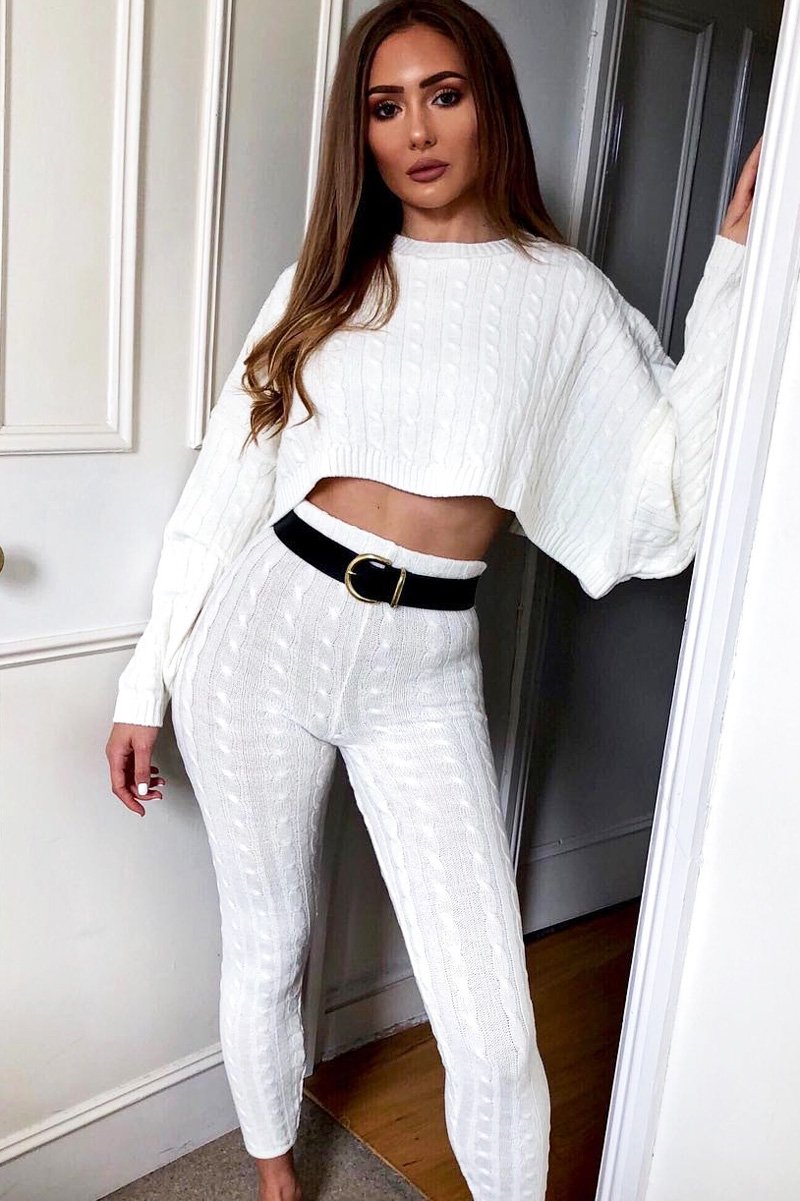 Cream Cable Knit Batwing Jumper Loungwear Set - Janea-Co-ords