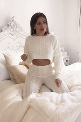 Cream Cable Knit Batwing Jumper Loungwear Set - Janea-Co-ords