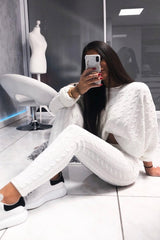 Cream Cable Knit Batwing Jumper Loungwear Set - Janea-Co-ords