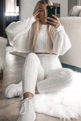 Cream Cable Knit Batwing Jumper Loungwear Set - Janea-Co-ords
