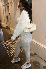 Cream Cable Knit Batwing Jumper Loungwear Set - Janea-Co-ords