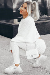 Cream Cable Knit Batwing Jumper Loungwear Set - Janea-Co-ords