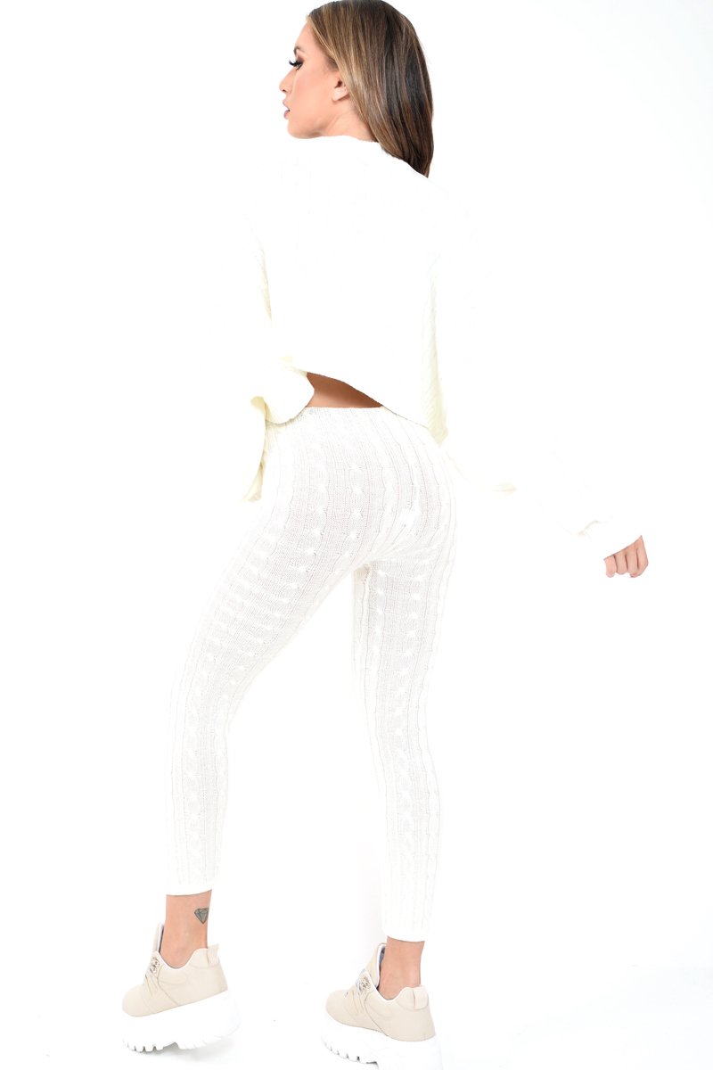 Cream Cable Knit Batwing Jumper Loungwear Set - Janea-Co-ords