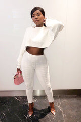 Cream Cable Knit Batwing Jumper Loungwear Set - Janea-Co-ords