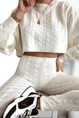 Cream Cable Knit Batwing Jumper Loungwear Set - Janea-Co-ords