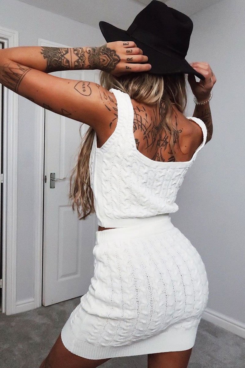 Cream Cable Knit Crop Top Skirt Co-ord - Vennie-Co-ords