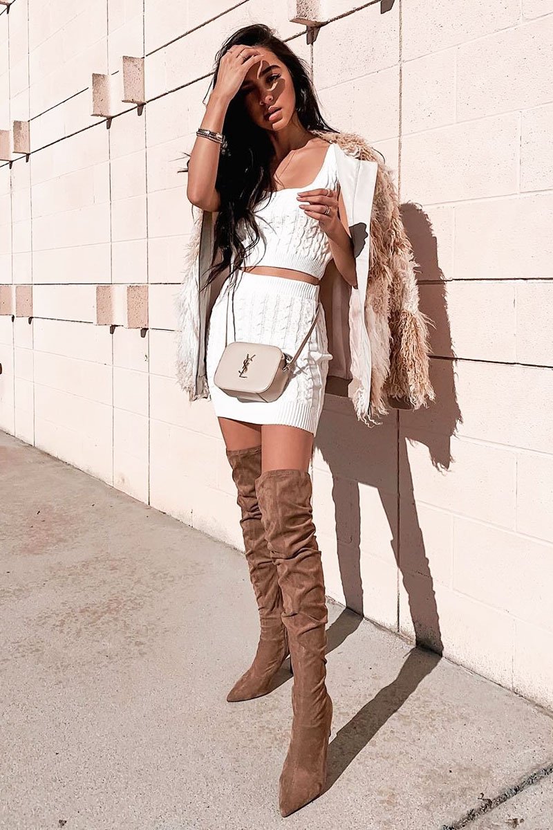 Cream Cable Knit Crop Top Skirt Co-ord - Vennie-Co-ords