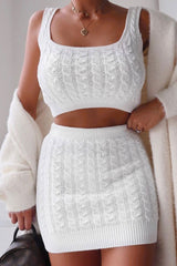 Cream Cable Knit Crop Top Skirt Co-ord - Vennie-Co-ords