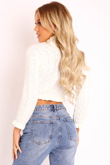 Cream Cable Knit Frill Neck Jumper - Jacie-Jumper