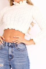 Cream Cable Knit Frill Neck Jumper - Jacie-Jumper