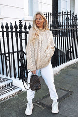 Cream Cable Knit High Neck Oversized Jumper - Kiyla-Knitwear