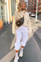 Cream Cable Knit High Neck Oversized Jumper - Kiyla-Knitwear