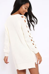 Cream Cable Knit Jumper Dress with Cut out Detail - Daysie-Jumper