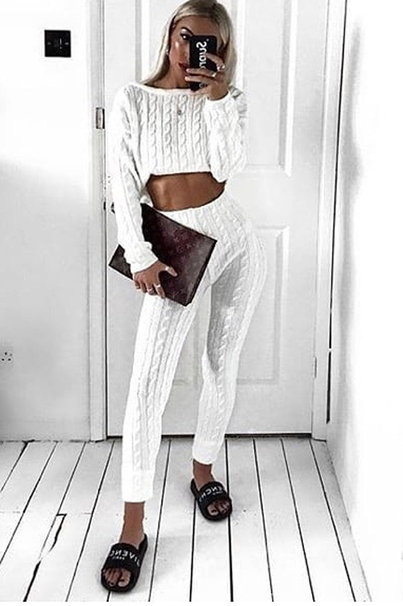 Cream Cable Knit Loungewear Co-ord - Anha-Knitwear