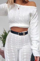 Cream Cable Knit Loungewear Co-ord - Anha-Knitwear