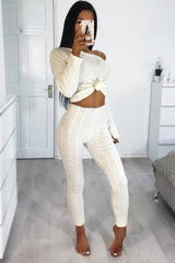 Cream Cable Knit Loungewear Co-ord - Anha-Knitwear