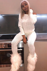 Cream Cable Knit Loungewear Co-ord - Anha-Knitwear