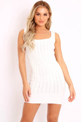 Cream Cable Knit Mini Jumper Dress - Willow-Dresses