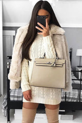 Cream Cable Knit Roll Neck Jumper Dress - Matilda-Dresses