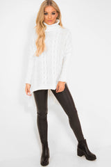 Cream Cable Knit Roll Neck Jumper - Laraina-Jumper
