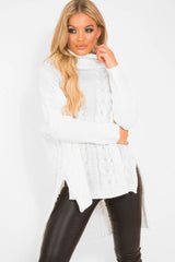 Cream Cable Knit Roll Neck Jumper - Laraina-Jumper