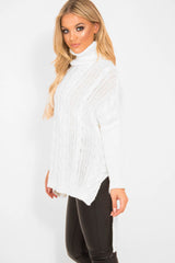 Cream Cable Knit Roll Neck Jumper - Laraina-Jumper