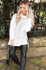 Cream Cable Knit Roll Neck Jumper - Laraina-Jumper