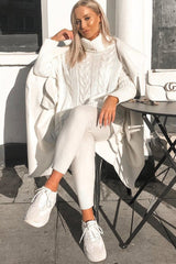Cream Cable Knit Roll Neck Jumper - Laraina-Jumper