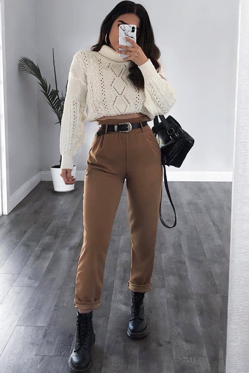 Cream Cable Knit Roll Neck Jumper - Maelie-Jumper