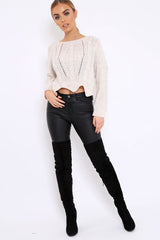 Cream Cable Knit Scalloped Hem Jumper - Lilliana-Jumper