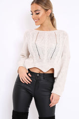 Cream Cable Knit Scalloped Hem Jumper - Lilliana-Jumper