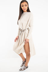 Cream Cable Knit Side Split Jumper Dress - Maniya-Dresses