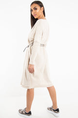 Cream Cable Knit Side Split Jumper Dress - Maniya-Dresses