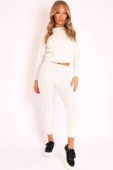 Cream Cable Knit Sweater and Leggings Loungewear Co-ord - Ionia-Co-ords