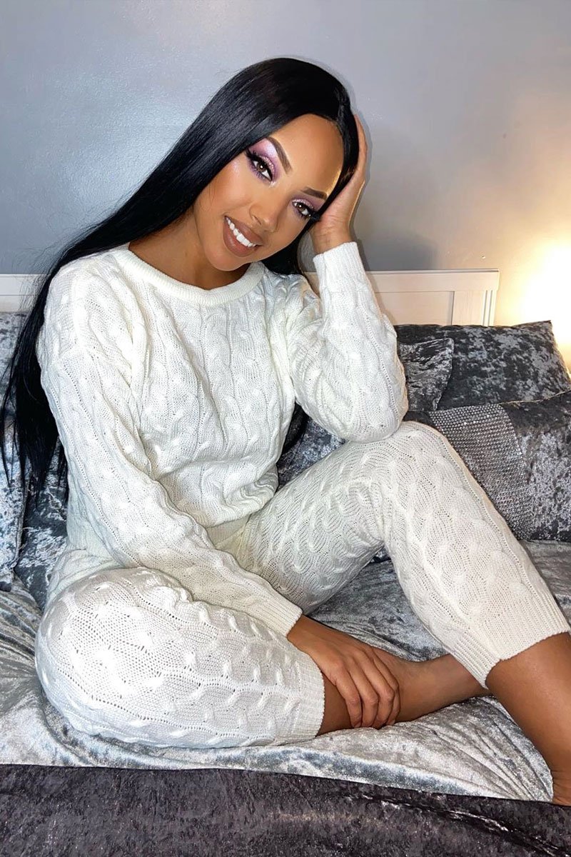 Cream Cable Knit Sweater and Leggings Loungewear Co-ord - Ionia-Co-ords